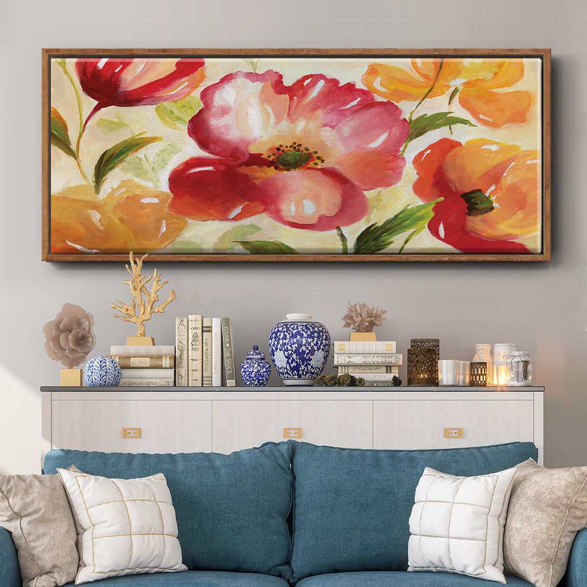 Jardin Rouge - Floater Framed Canvas Print