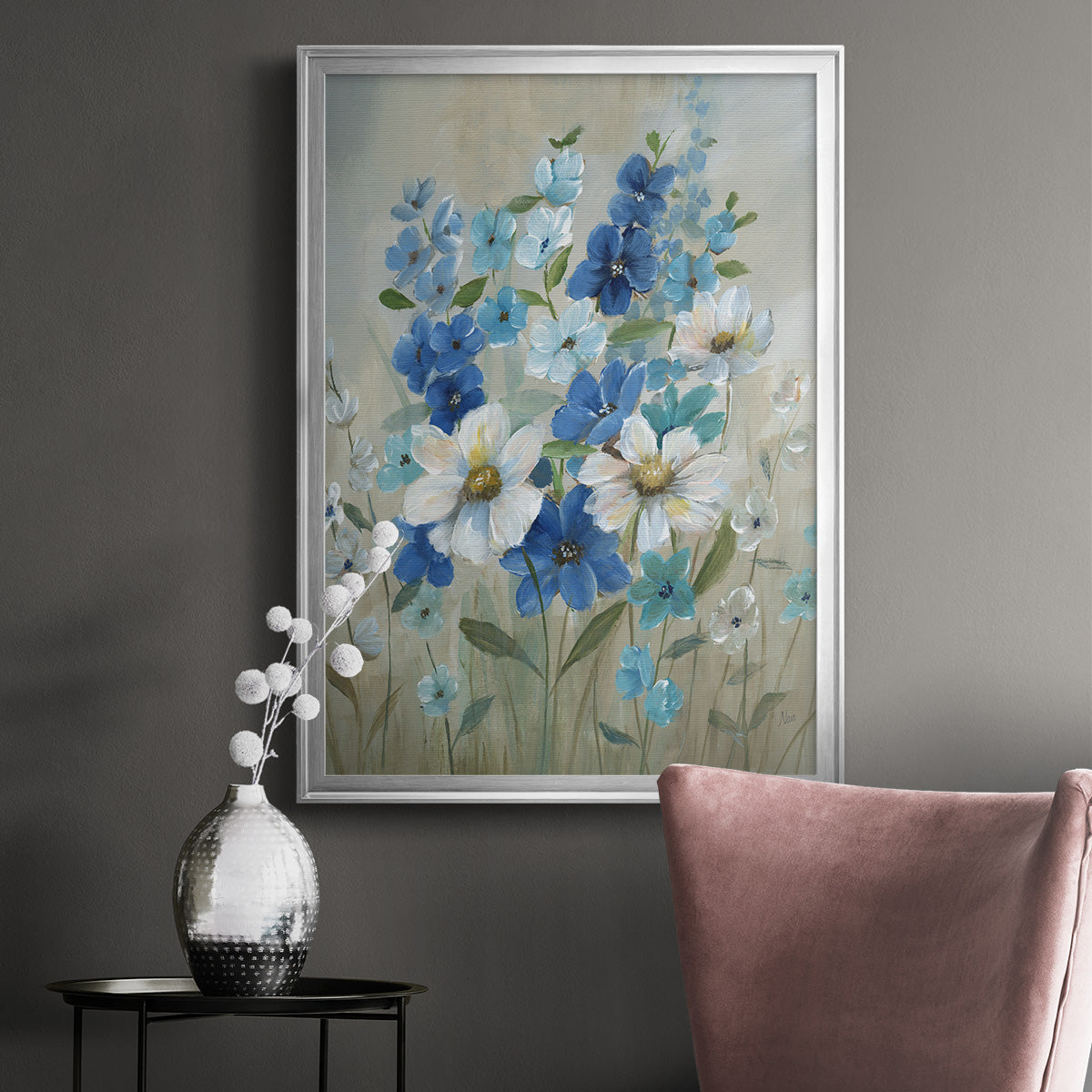 Blue Garden II - Modern Framed Canvas Print