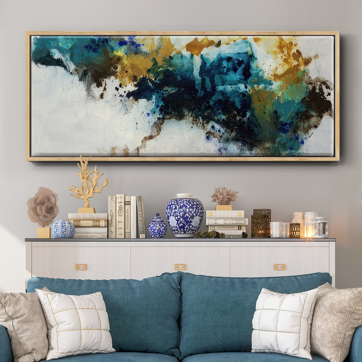 Teal Splat  - Floater Framed Canvas Print