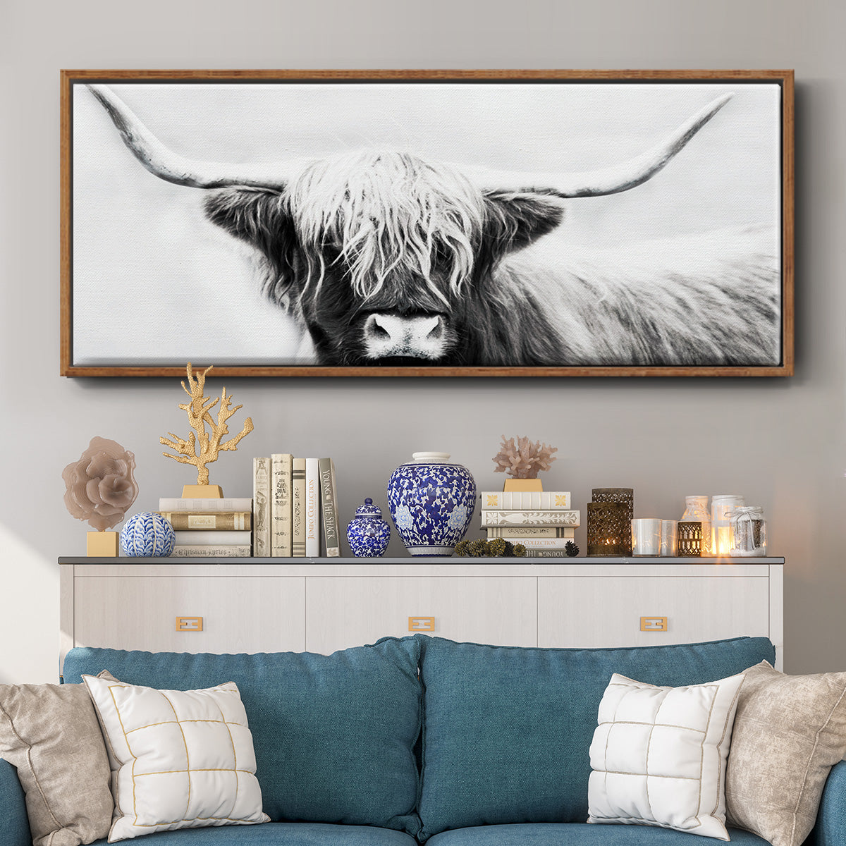 Highland Longhorn - Floater Framed Canvas Print