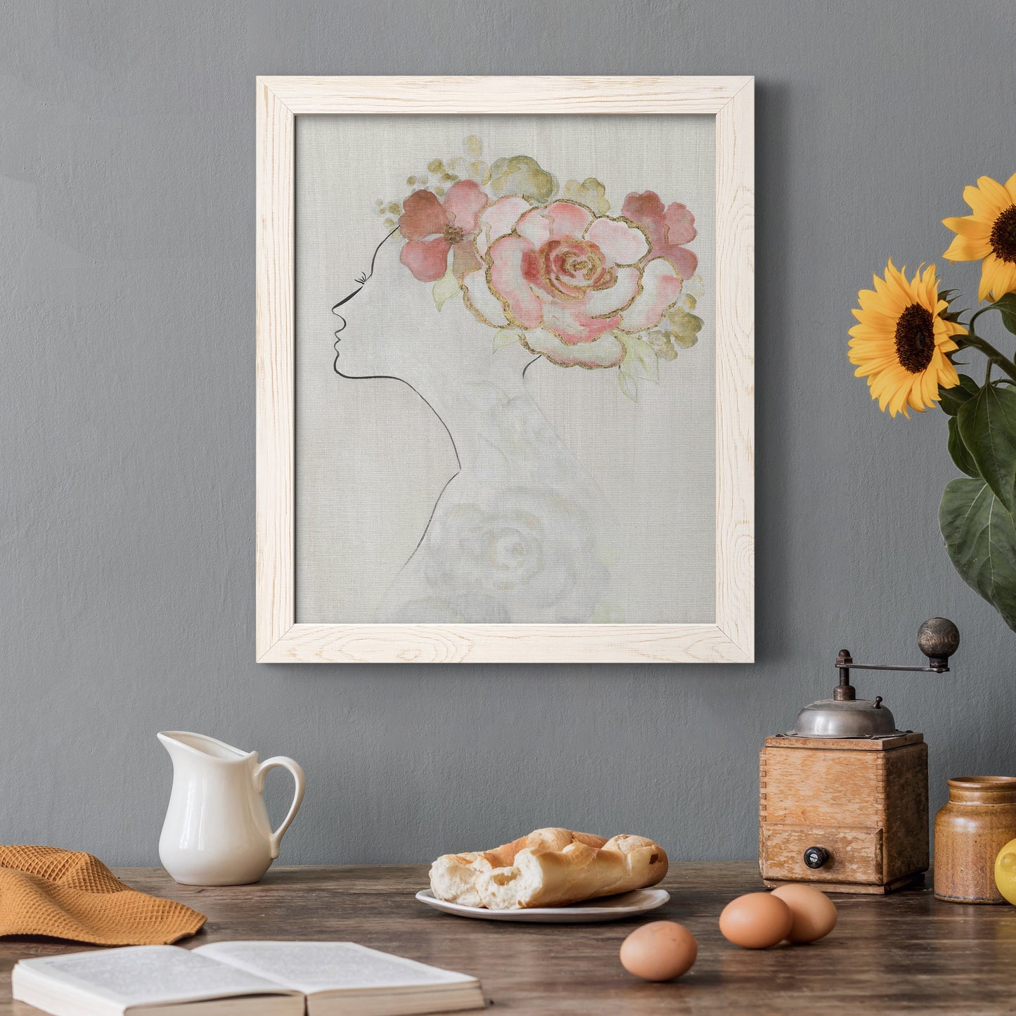 Fashion Floral Silhouette II - Barnwood Framed Canvas Print