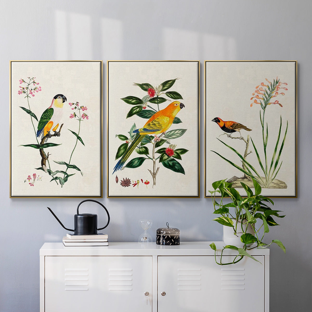 Bird in Habitat III - Framed Premium Gallery Wrapped Canvas L Frame 3 Piece Set - Ready to Hang