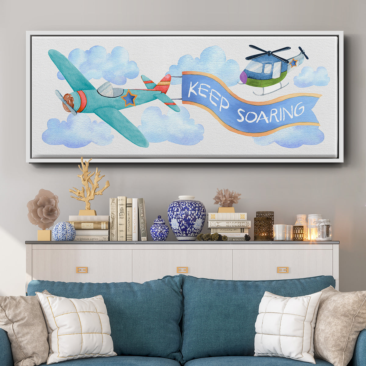 Soar Airplane - Floater Framed Canvas Print
