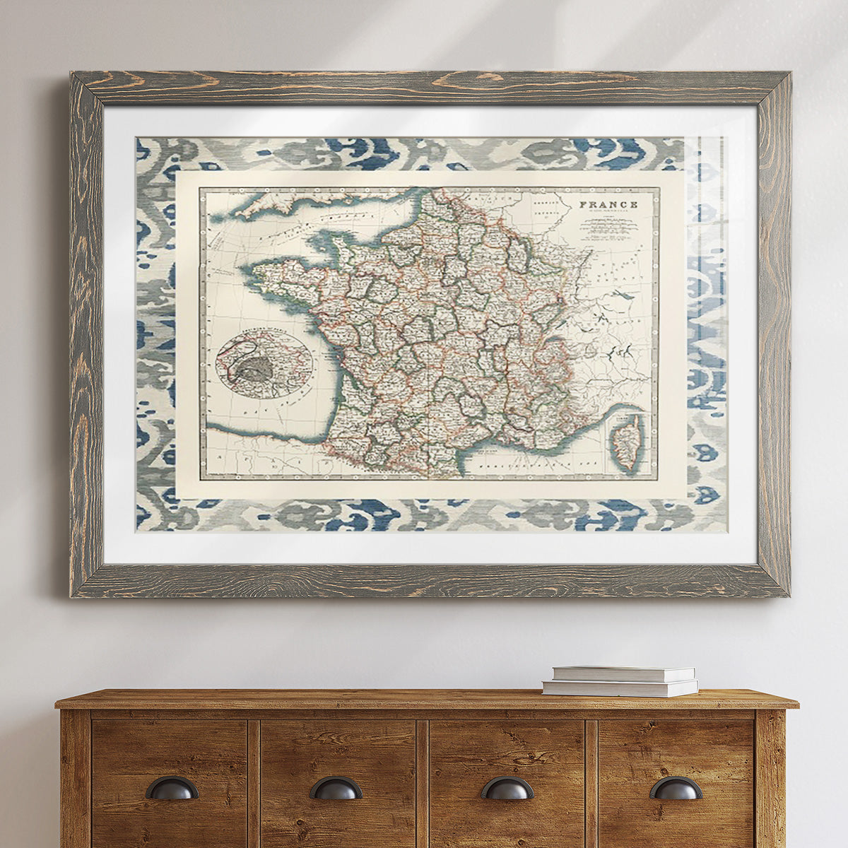 Bordered Map of France-Premium Framed Print - Ready to Hang