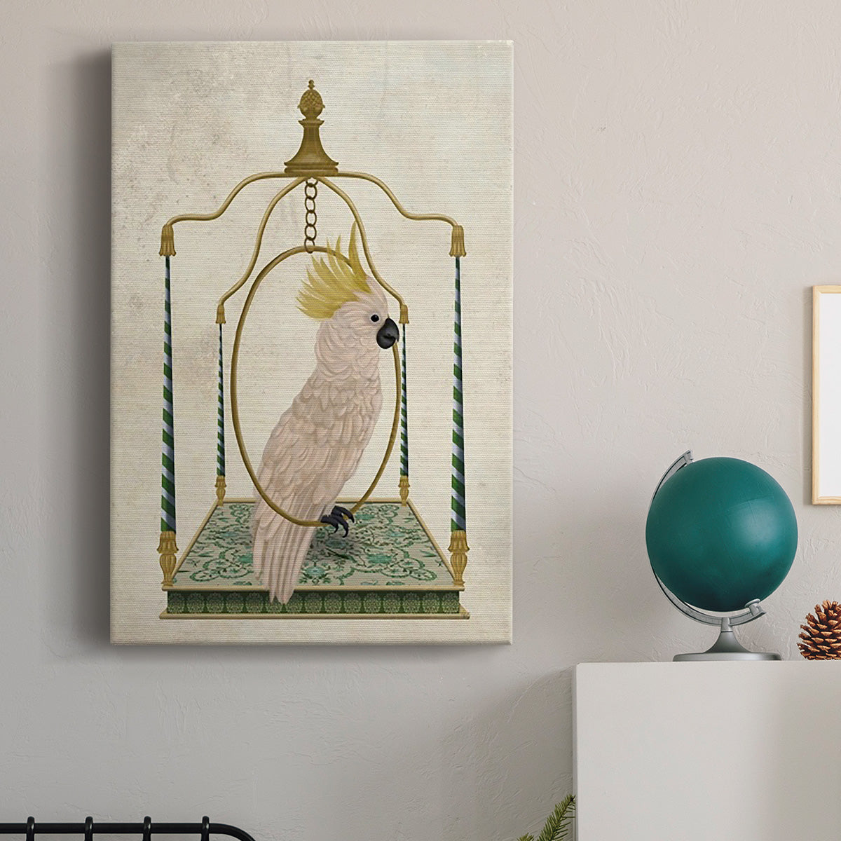 White Cockatoo on Swing Premium Gallery Wrapped Canvas - Ready to Hang