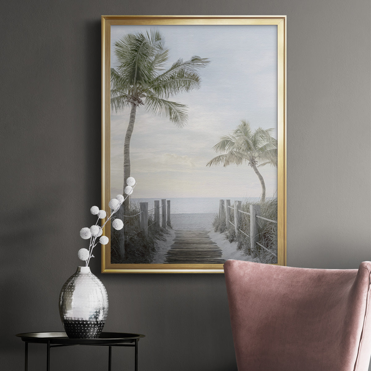 Palm Walk - Modern Framed Canvas Print