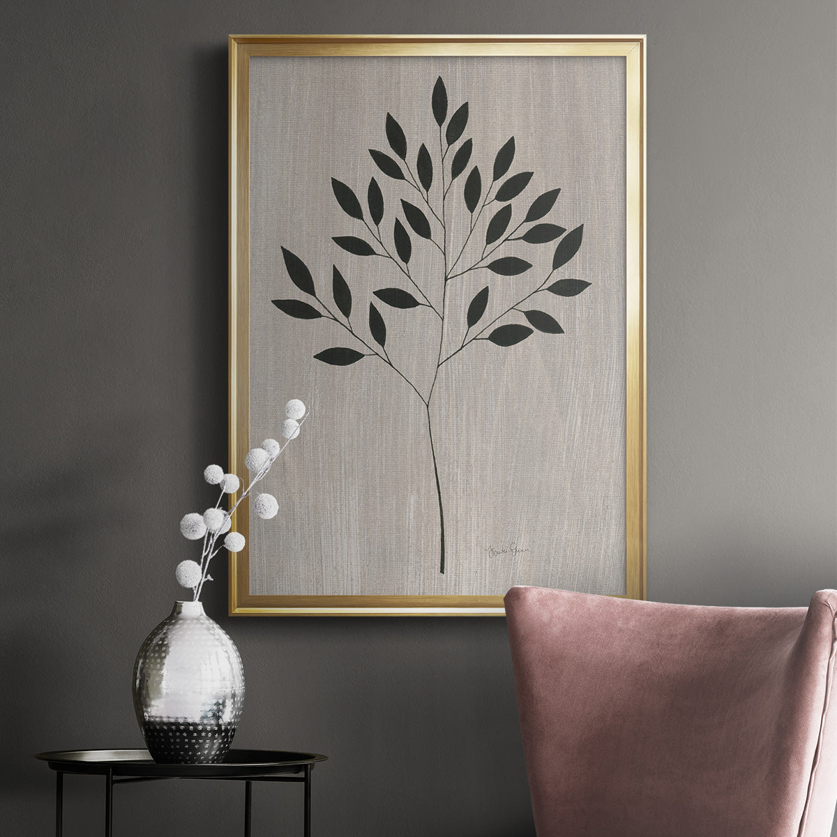 Leaves and Wood I - Modern Framed Canvas Print