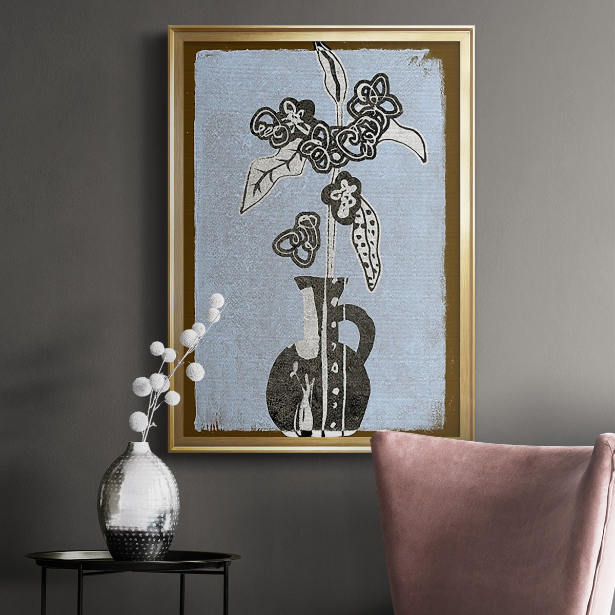 Graphic Flowers in Vase I - Modern Framed Canvas Print
