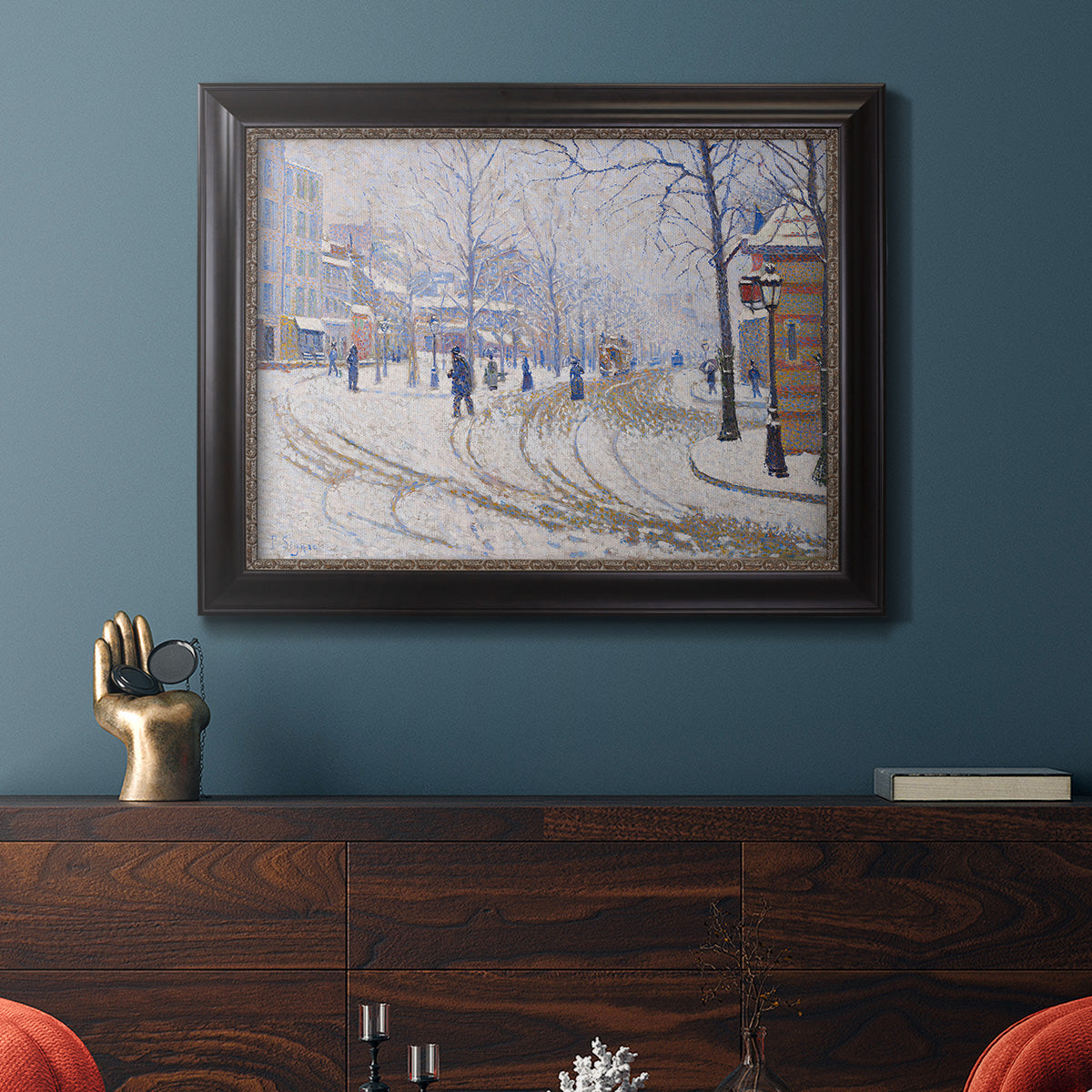 Snow, Boulevard de Clichy, Paris - Ornate Framed Canvas Print