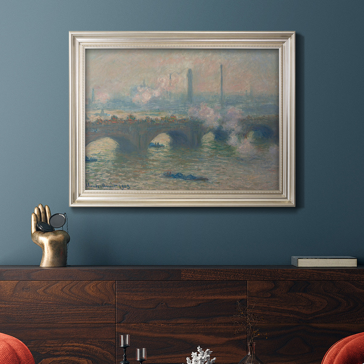 Waterloo Bridge, Gray Day - Ornate Framed Canvas Print