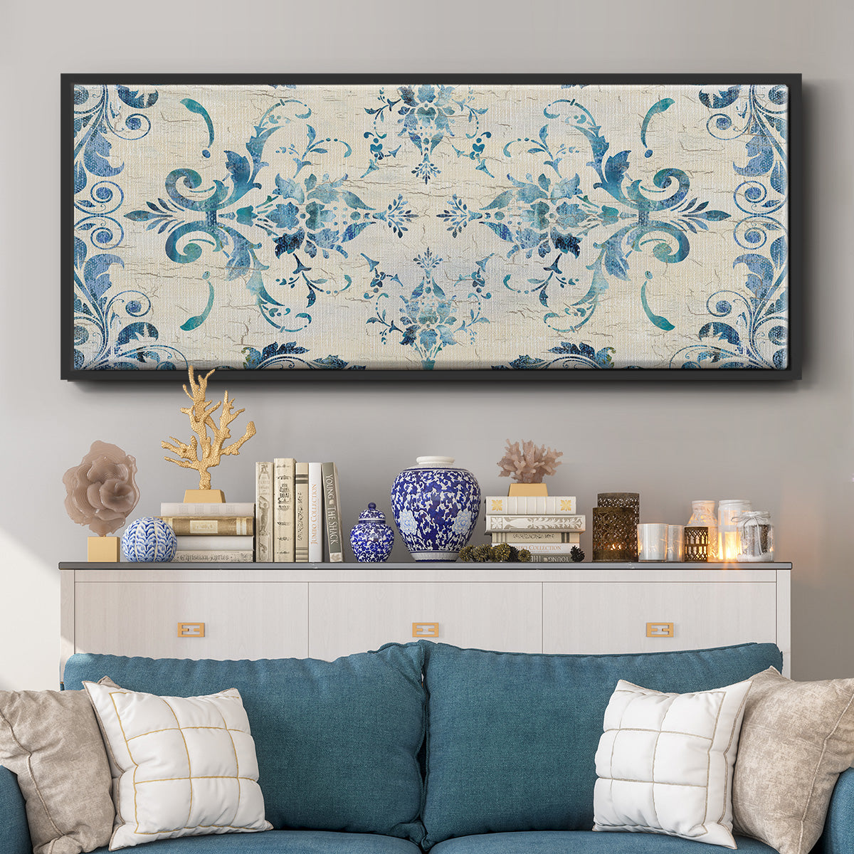 Border Damask - Floater Framed Canvas Print