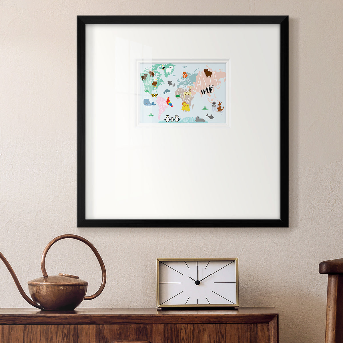 Animal Map Premium Framed Print Double Matboard