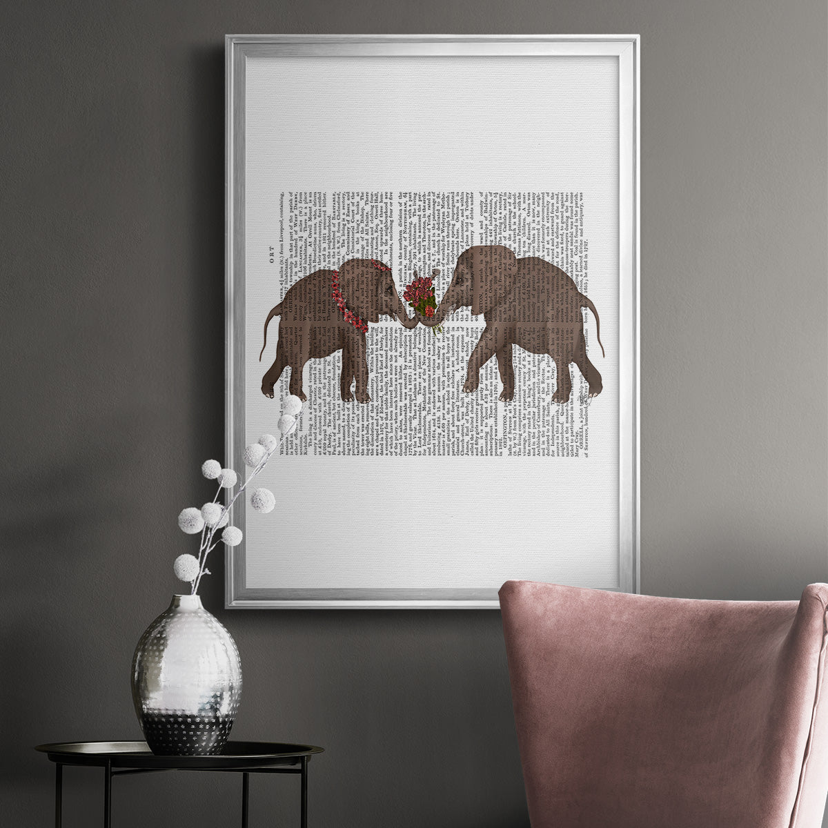 Elephant Bouquet, Landscape - Modern Framed Canvas Print