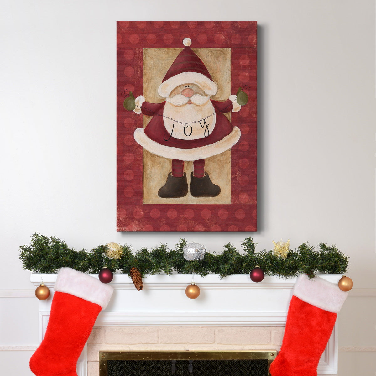 Polka Dot Joy Santa Premium Gallery Wrapped Canvas - Ready to Hang