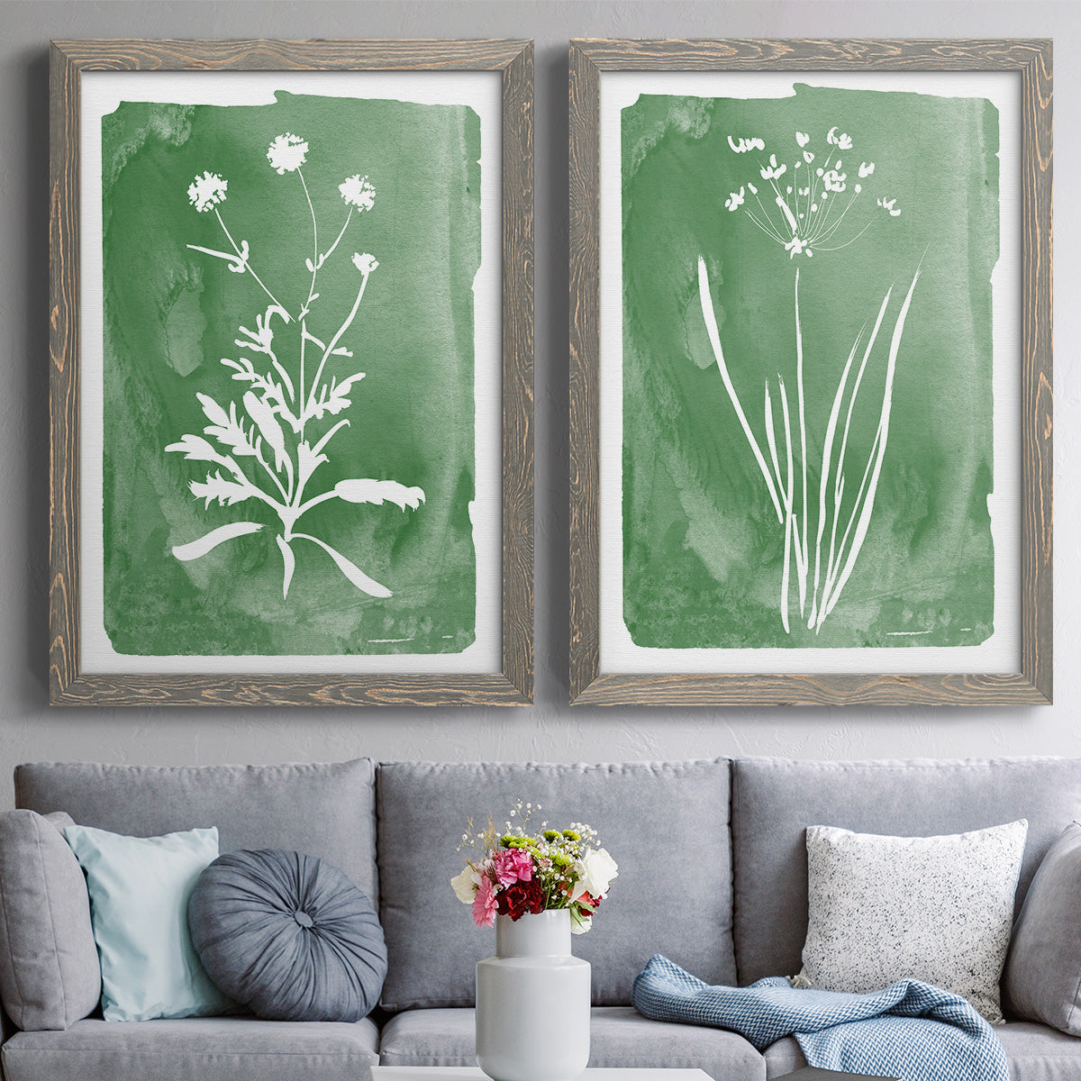 Green Botanical I - Premium Framed Canvas 2 Piece Set - Ready to Hang