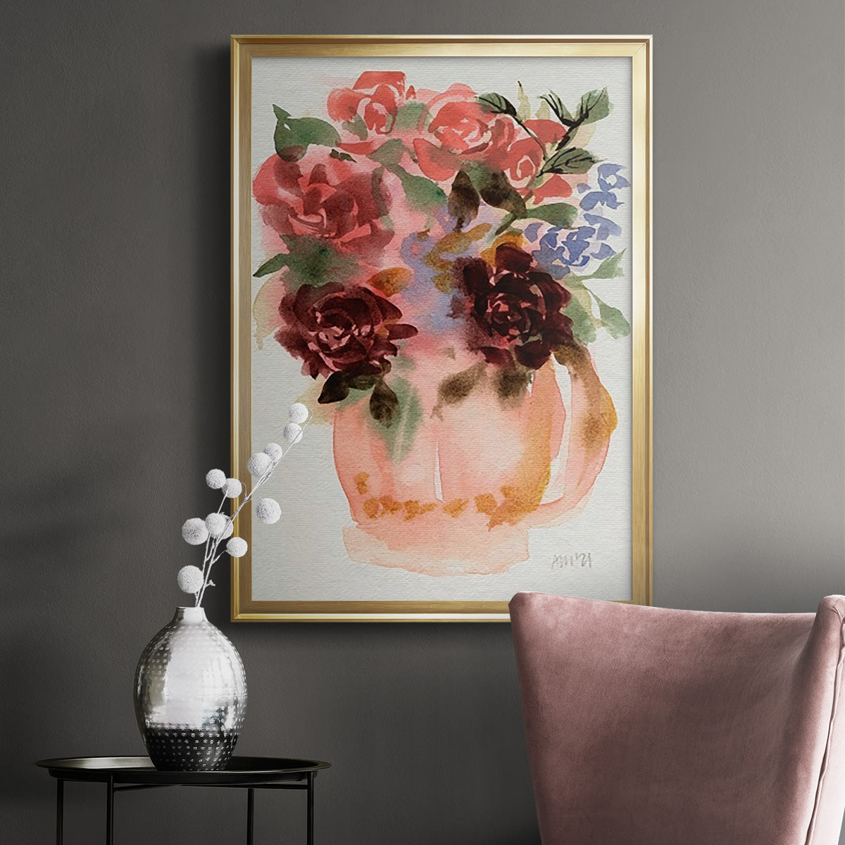 Mauve Bouquet in Teapot I - Modern Framed Canvas Print