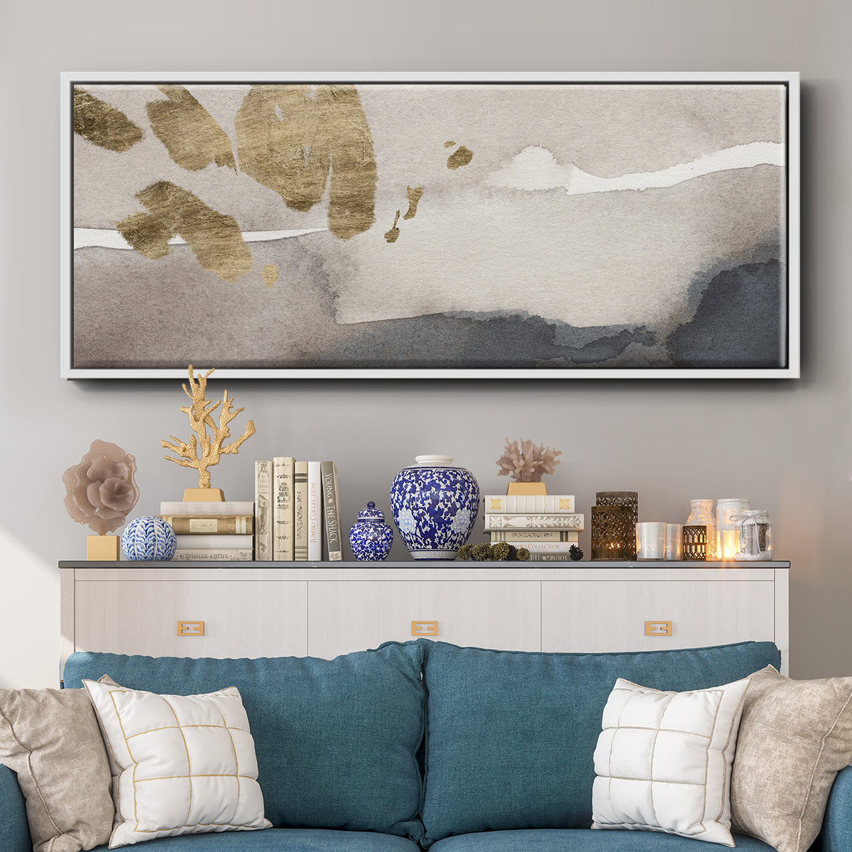 Watercolor with Gold III - Floater Framed Canvas Print