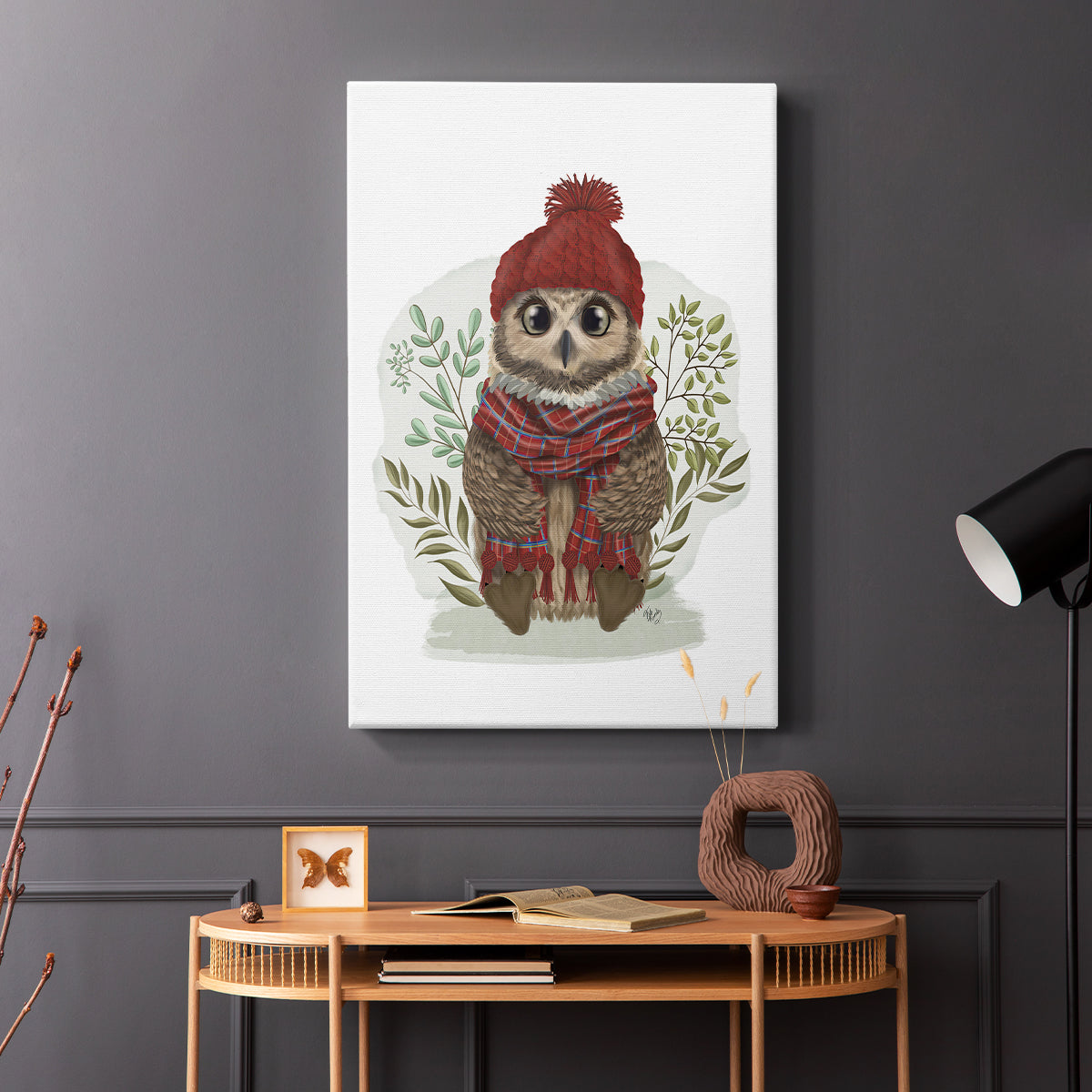 Owl in Tartan Scarf - Canvas Art Print