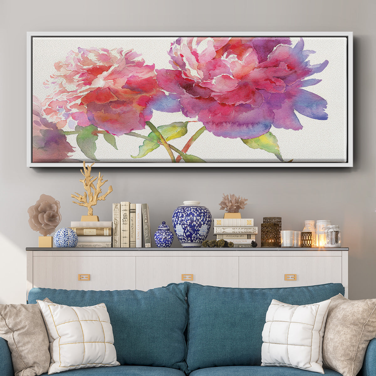Prize Peonies II - Floater Framed Canvas Print