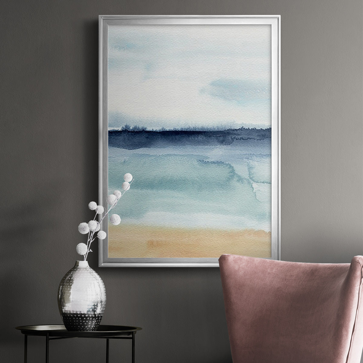 Watercolor Ocean Horizon I - Modern Framed Canvas Print