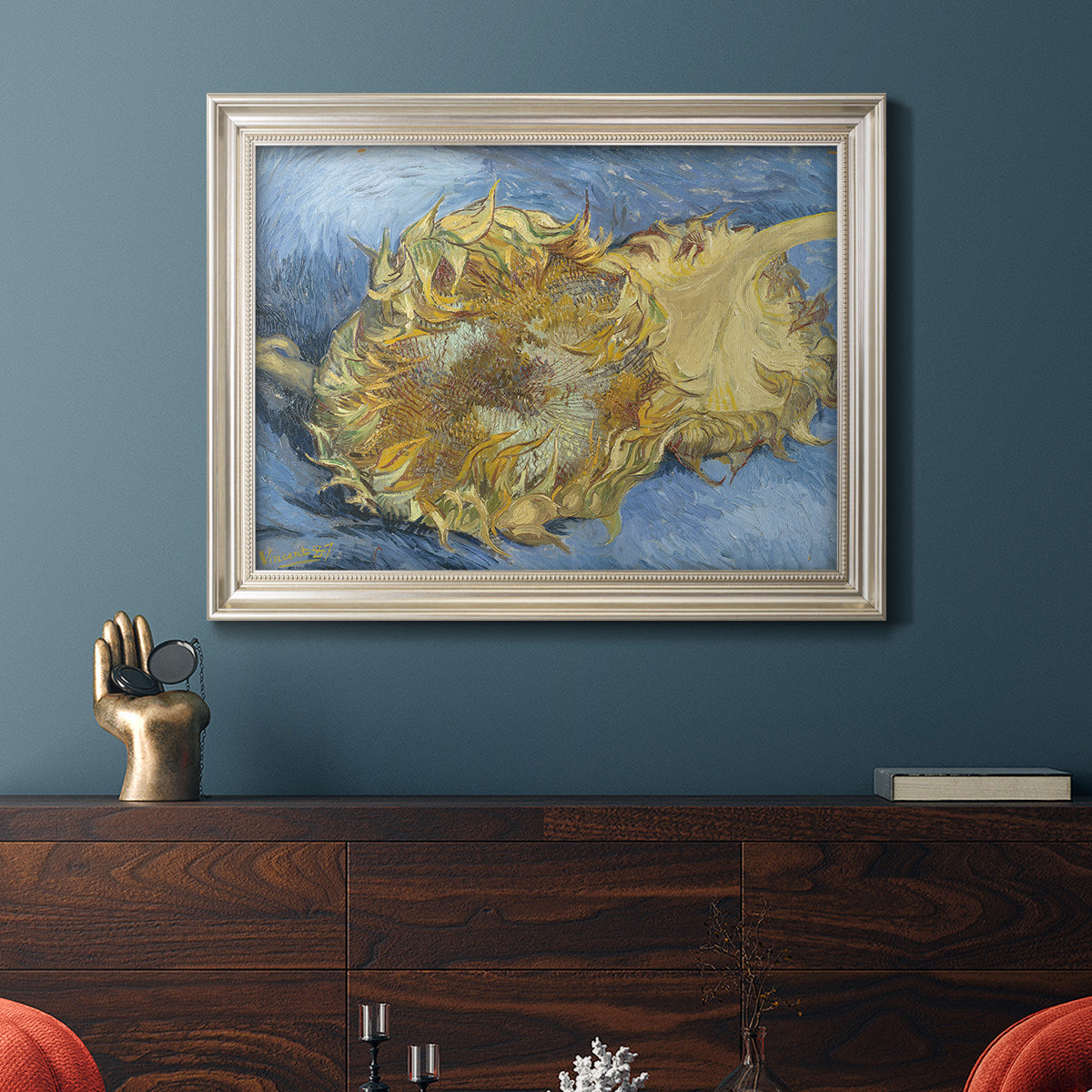 Two Cut Sunflowers - Ornate Framed Canvas Print