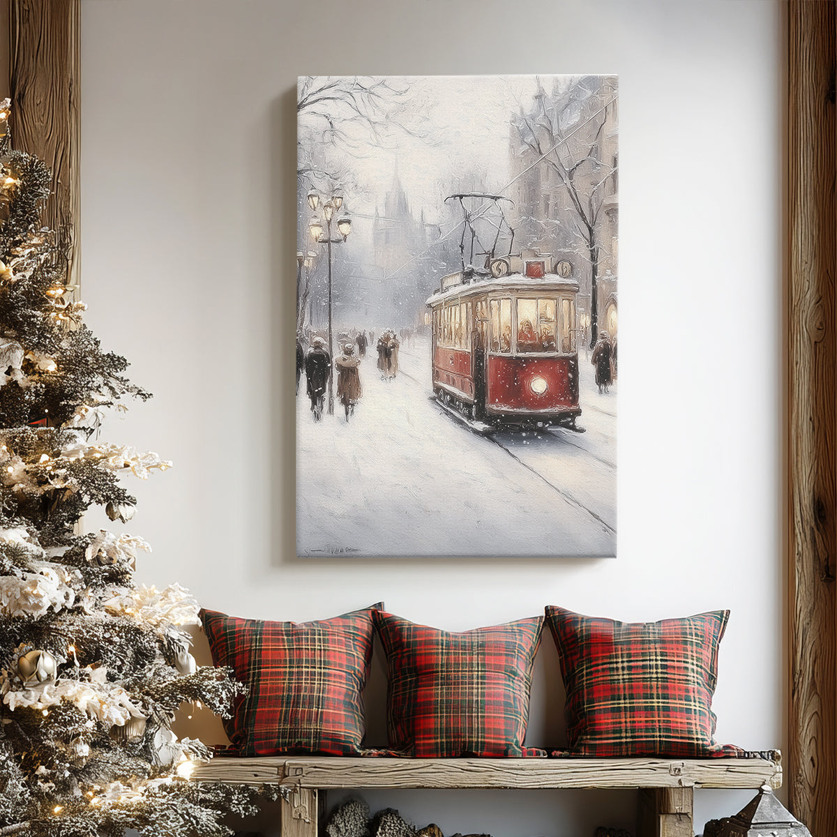 Frostlit Dawn Hearth - Canvas Art Print