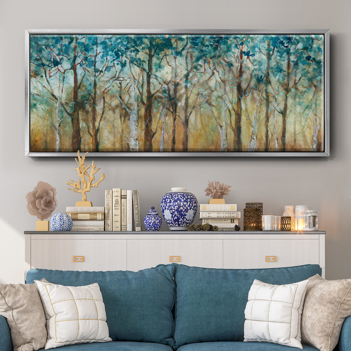 Sunlit Birch Grove - Floater Framed Canvas Print
