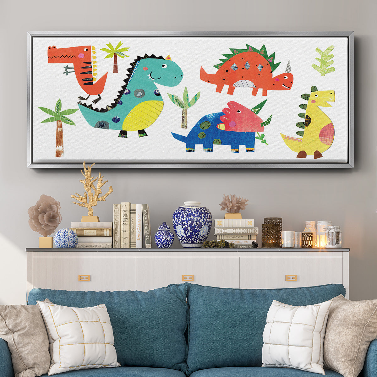 Dino Party - Floater Framed Canvas Print