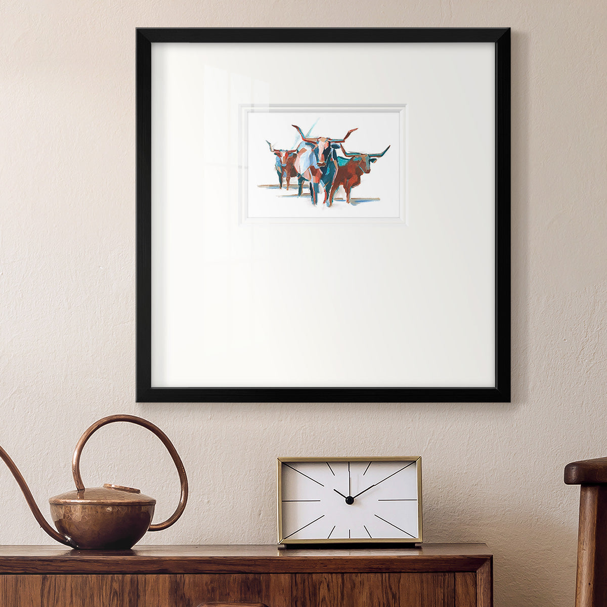 Modern Longhorns I Premium Framed Print Double Matboard