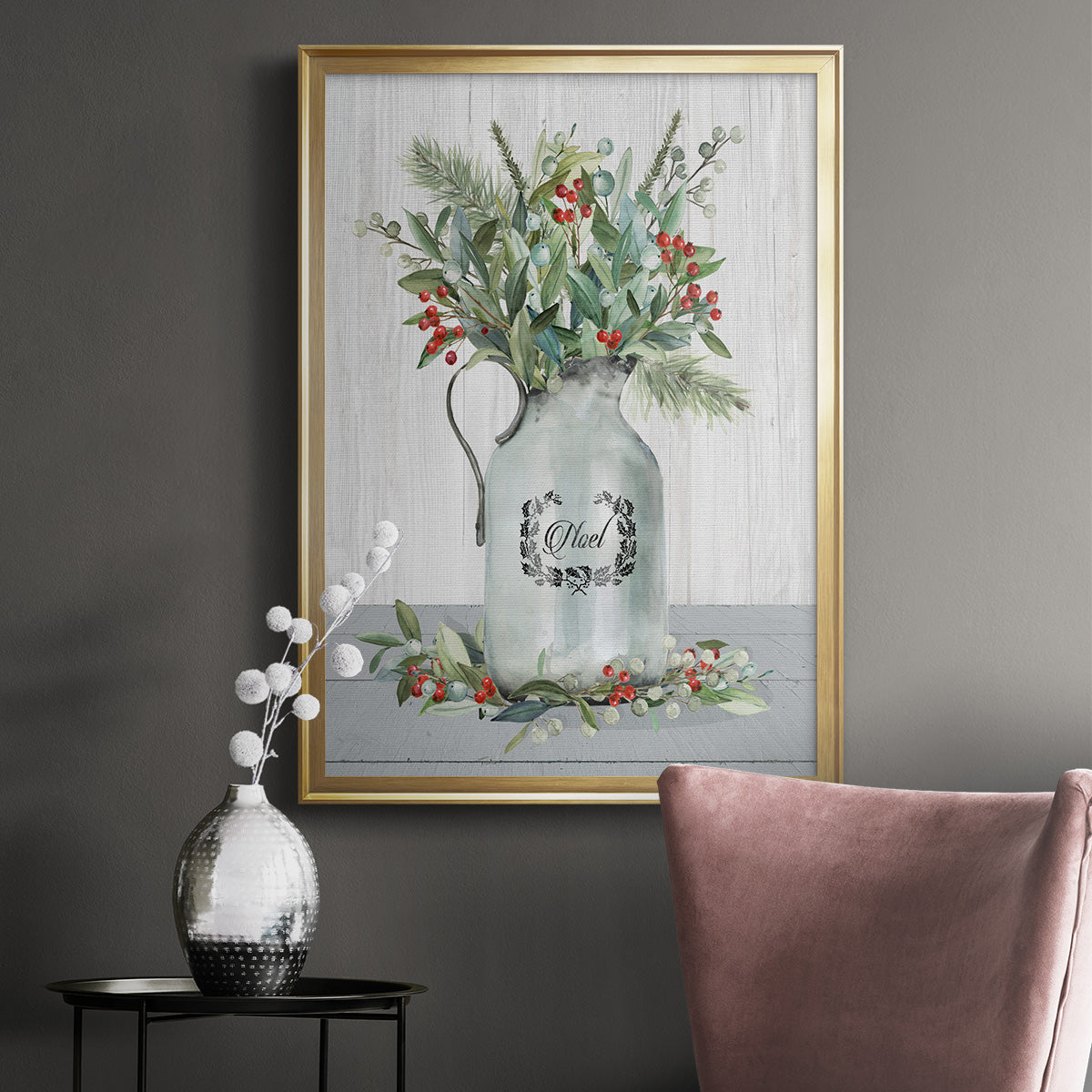 Farmhouse Christmas Noel - Modern Framed Canvas Print