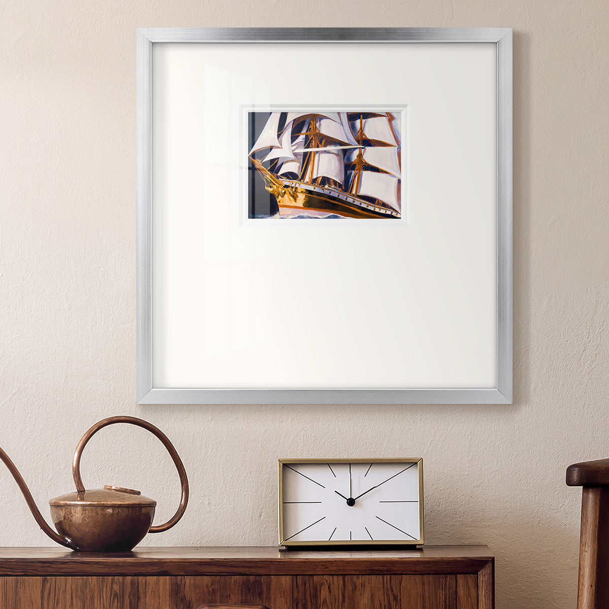 Golden Ship Premium Framed Print Double Matboard