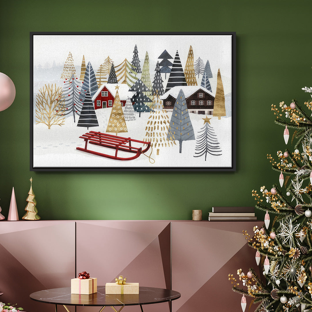 Christmas Chalet Collection A - Framed Gallery Wrapped Canvas in Floating Frame