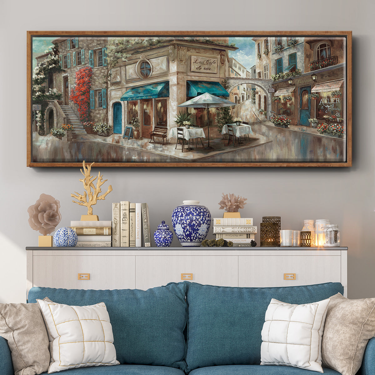 La Café de Rue - Floater Framed Canvas Print