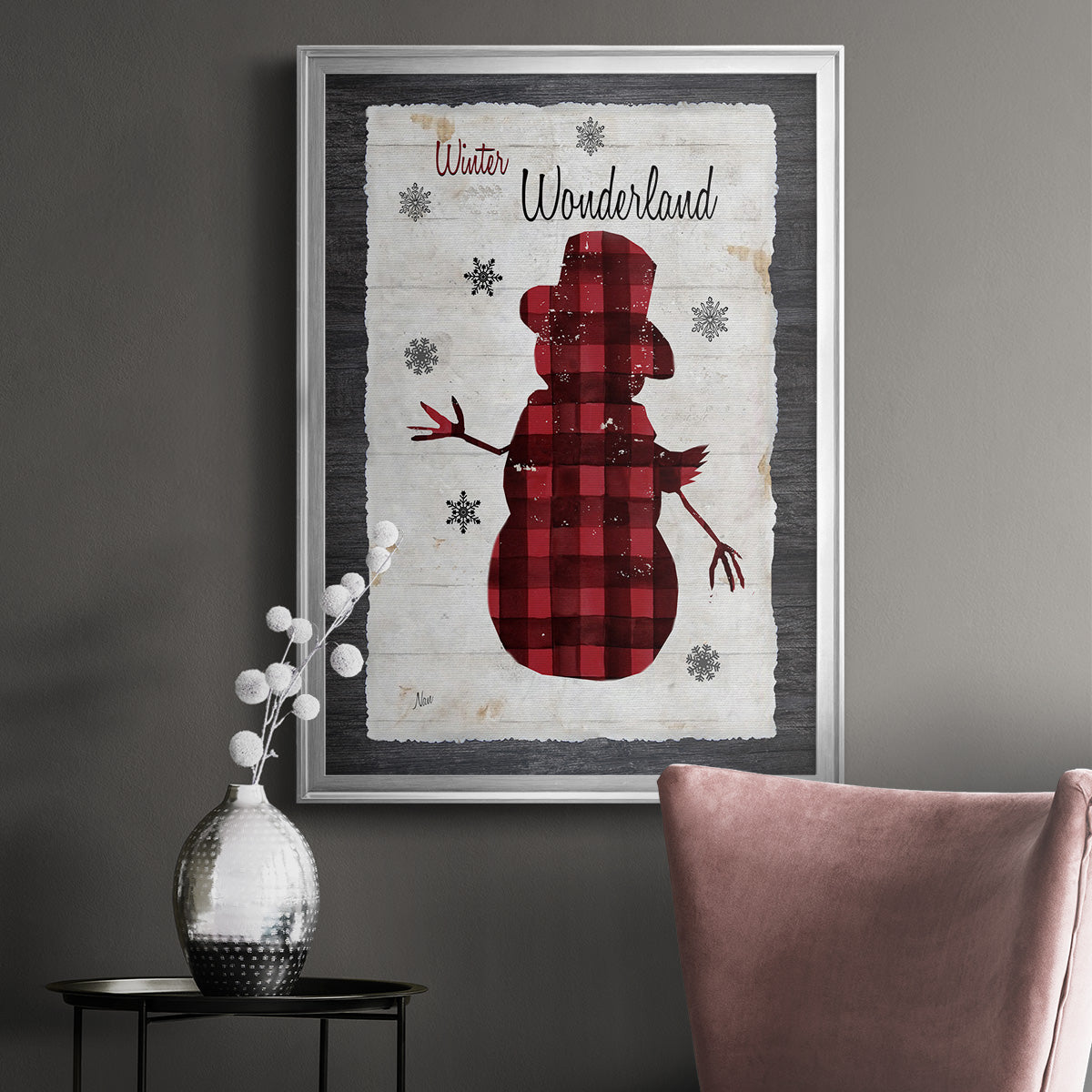 Checkered Snowman II - Modern Framed Canvas Print