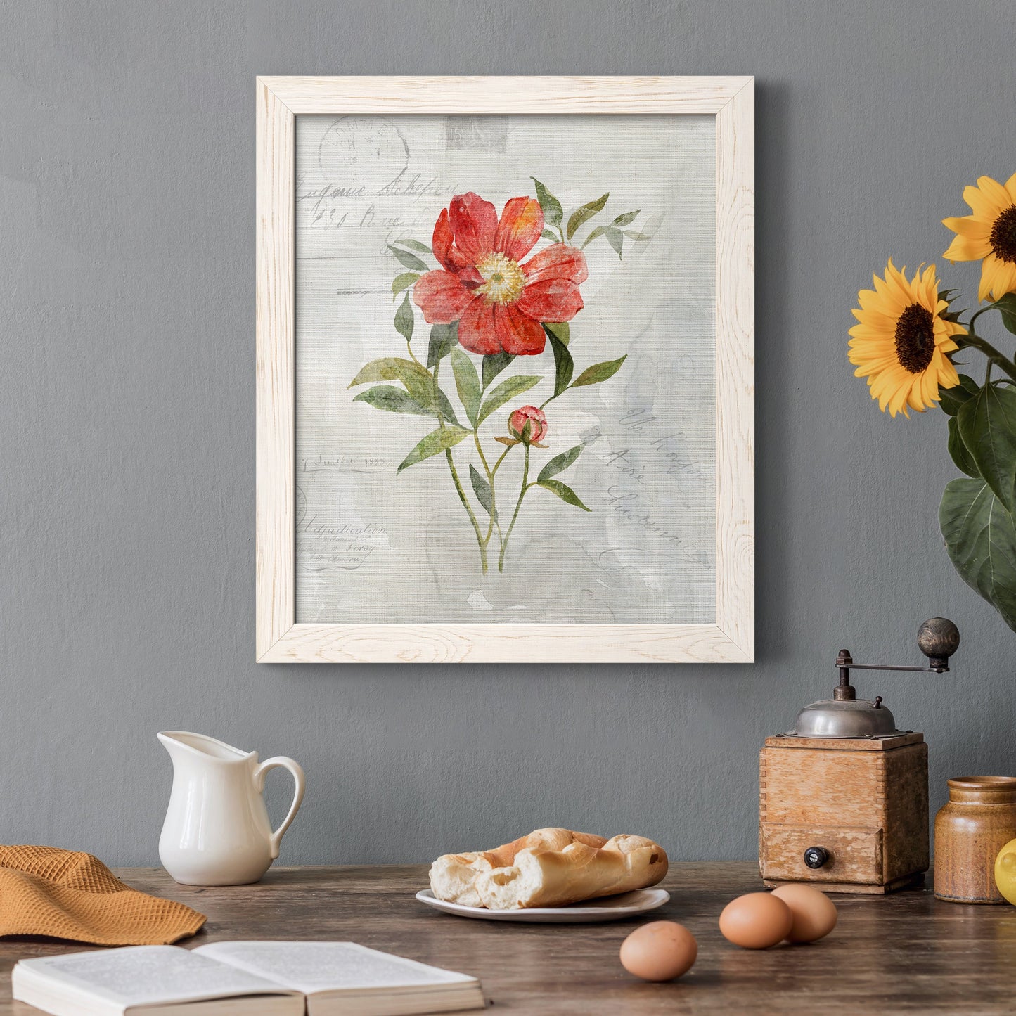 Linen Peony - Premium Canvas Framed in Barnwood - Ready to Hang