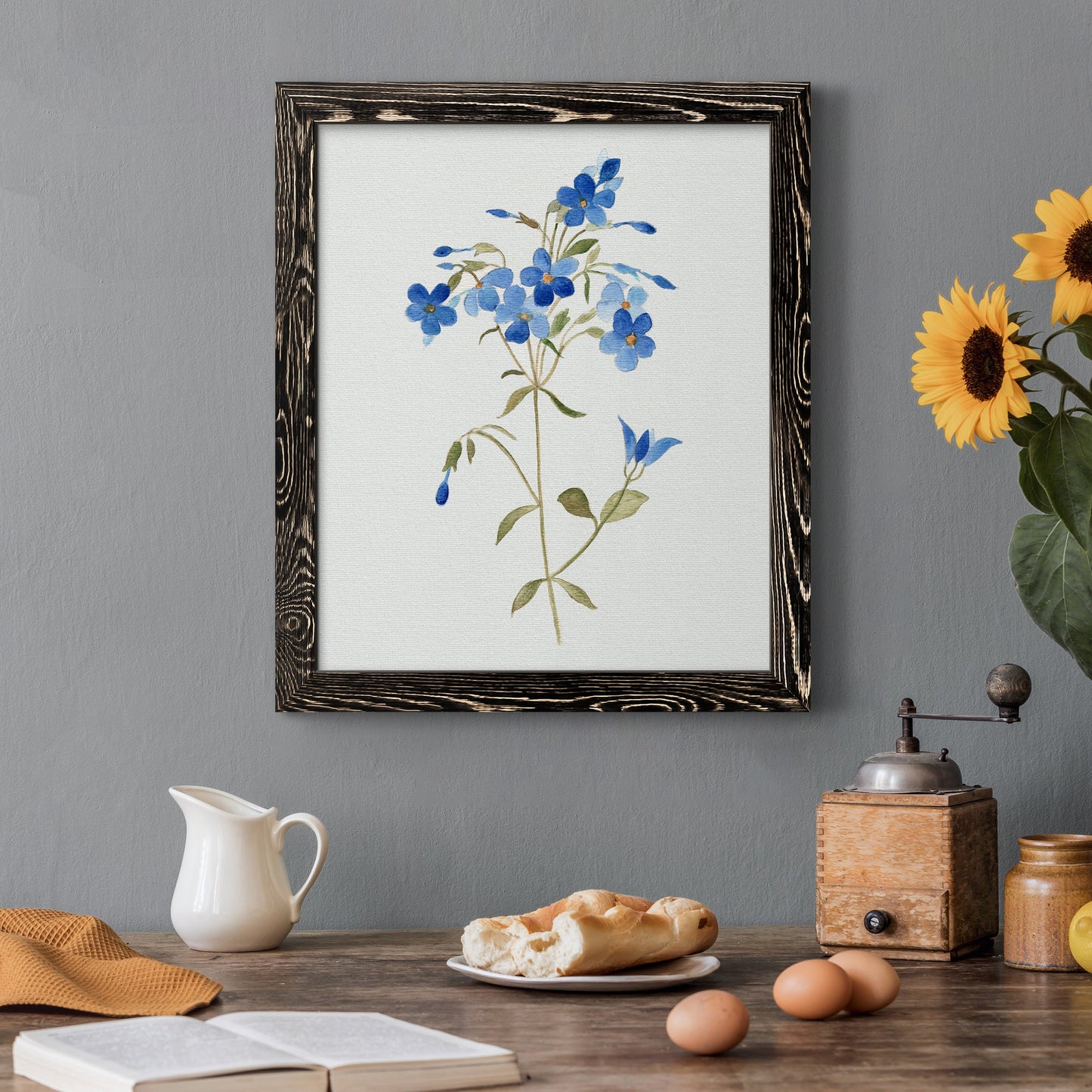 Blue Blossom Botanical II - Premium Canvas Framed in Barnwood - Ready to Hang