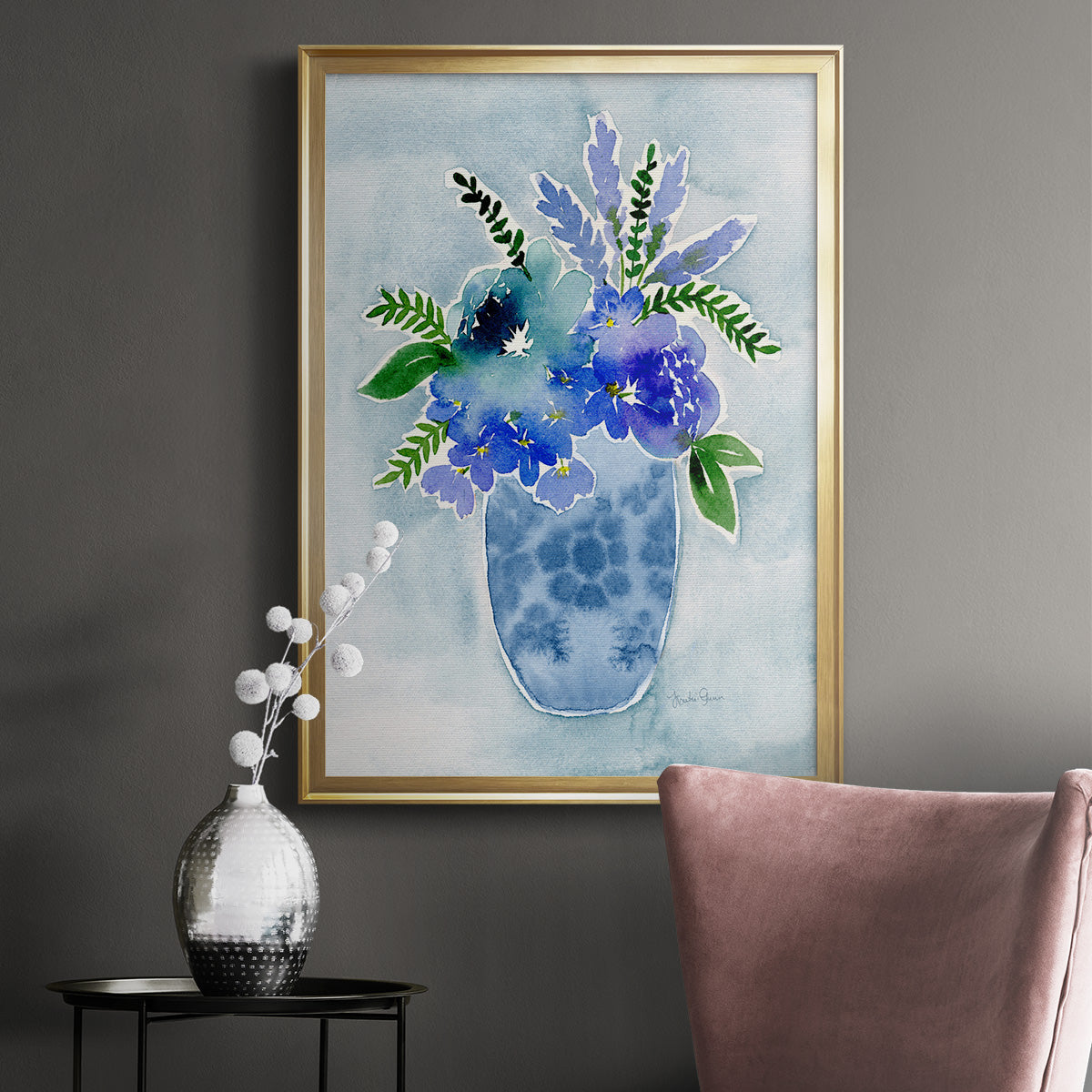 Blue Bouquet I - Modern Framed Canvas Print