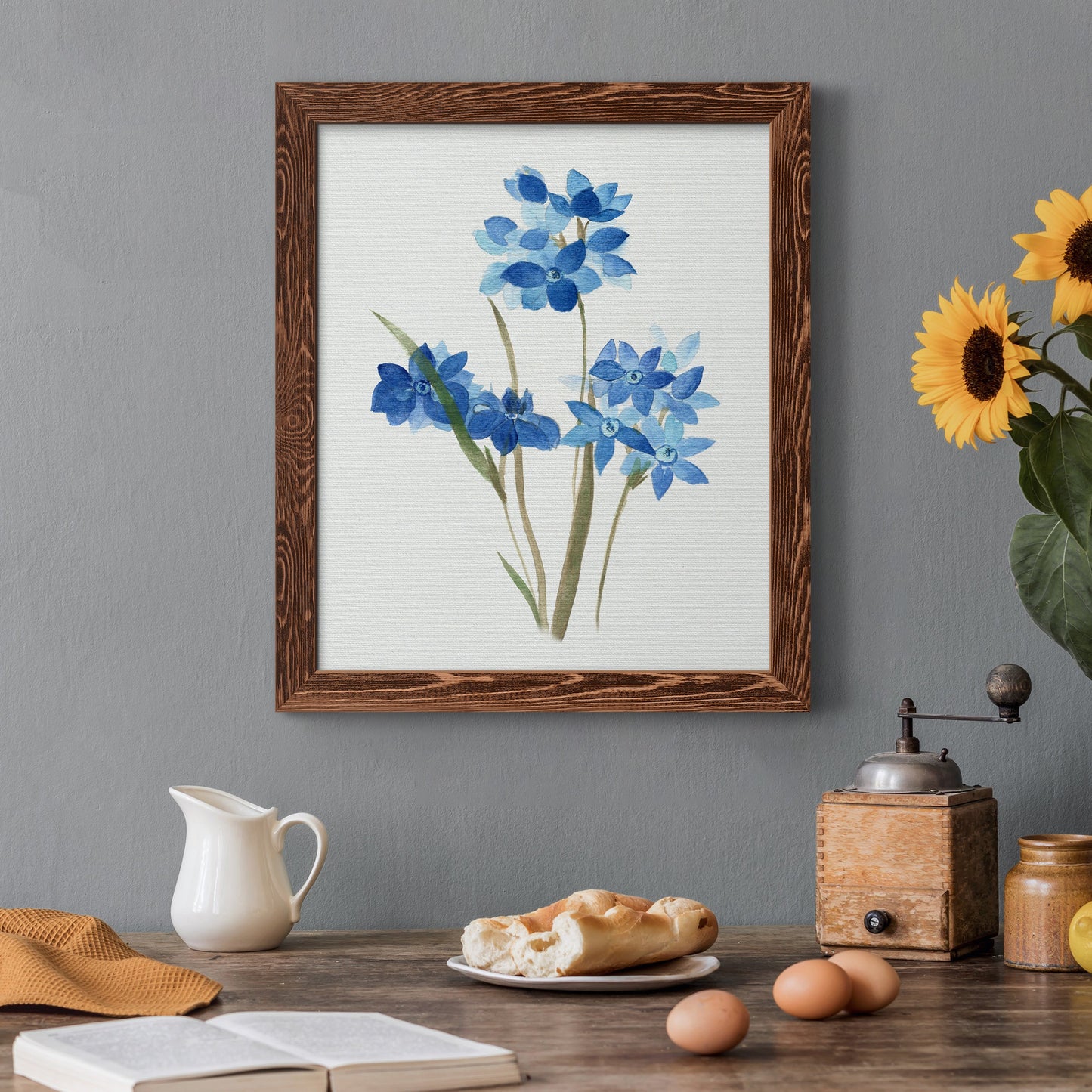 Blue Blossom Botanical I - Premium Canvas Framed in Barnwood - Ready to Hang