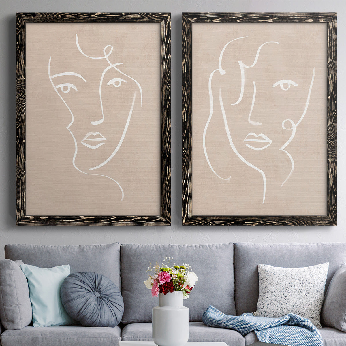 Curly Face I - Premium Framed Canvas 2 Piece Set - Ready to Hang