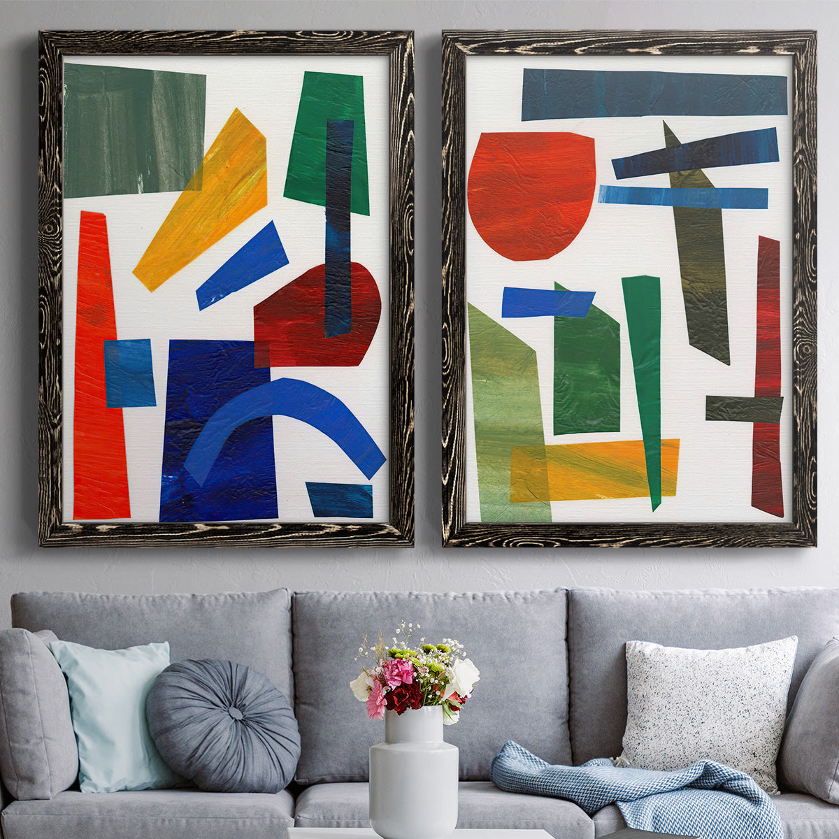 Colorful Shapes I - Premium Framed Canvas 2 Piece Set - Ready to Hang