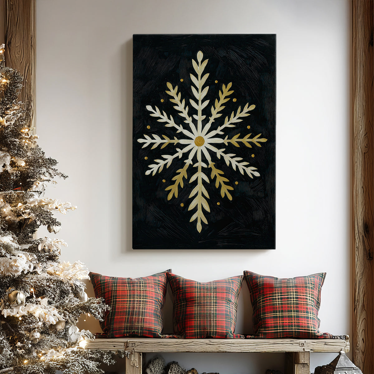 Soft Linen Midwinter Village - Canvas Art Print