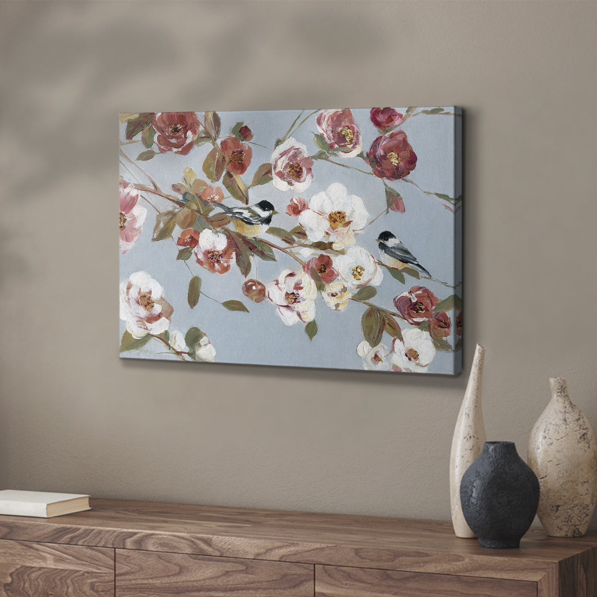 Chickadees and Blossoms II - Canvas Art Print