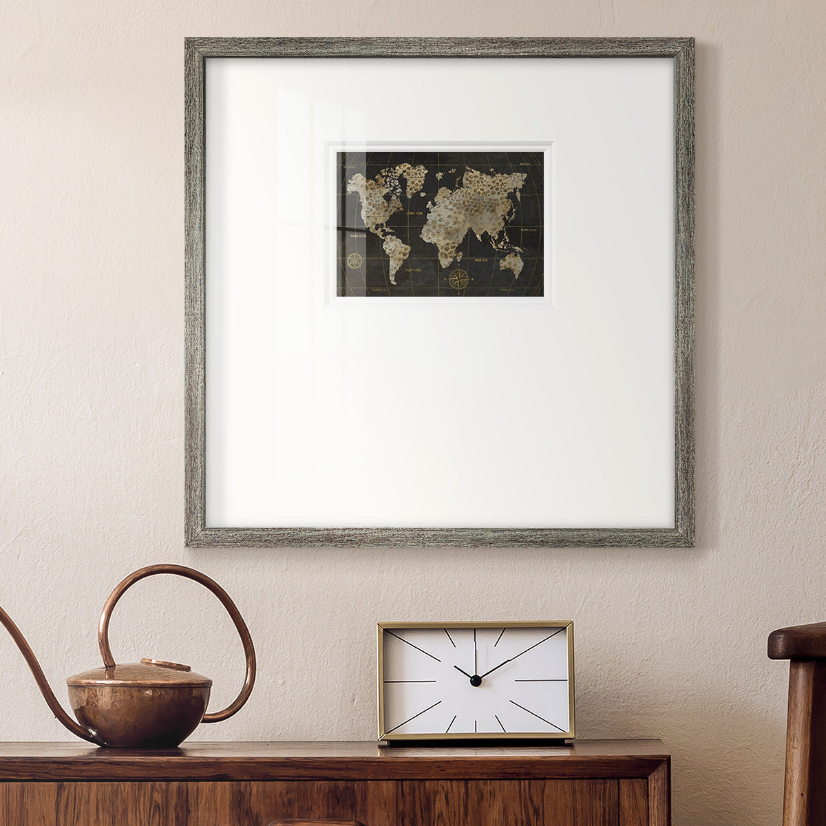 Safari World Map Premium Framed Print Double Matboard