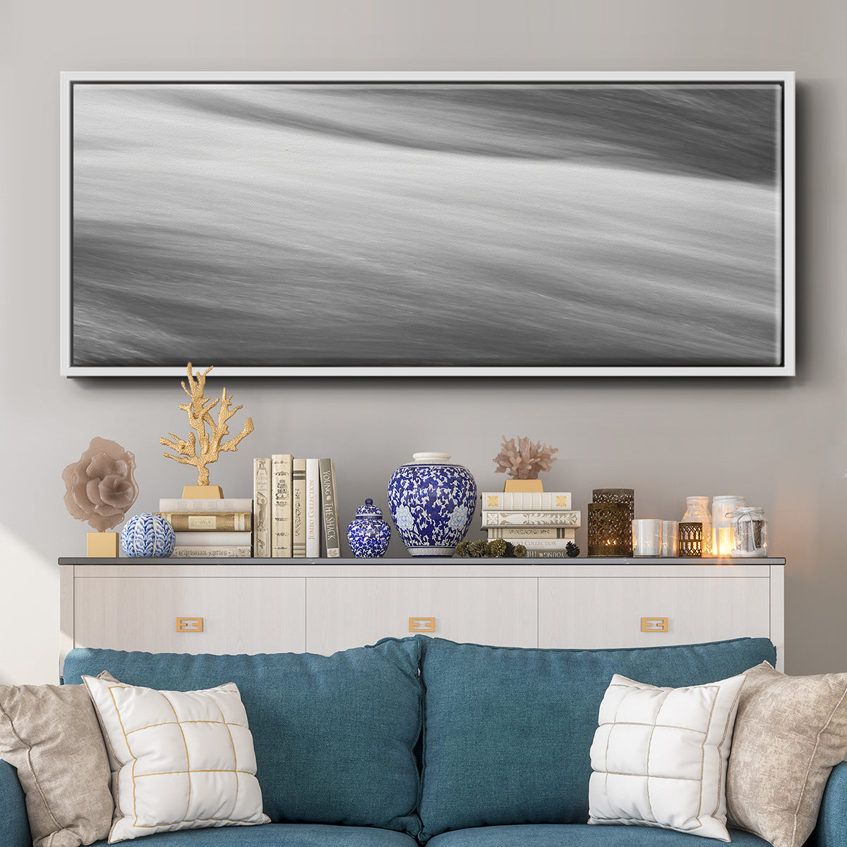 Black & White Water Panel VI - Floater Framed Canvas Print