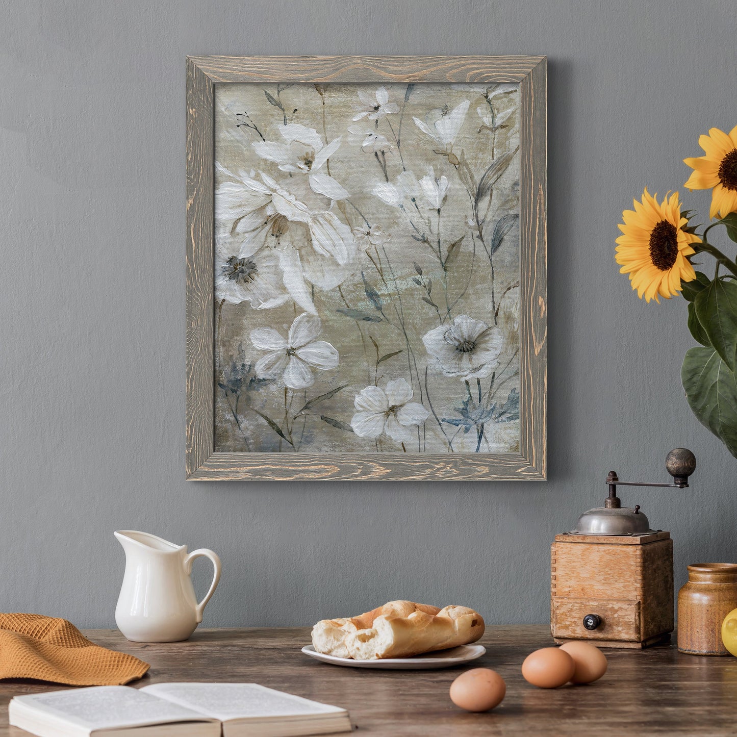 Wildflower Whites - Premium Canvas Framed in Barnwood - Ready to Hang