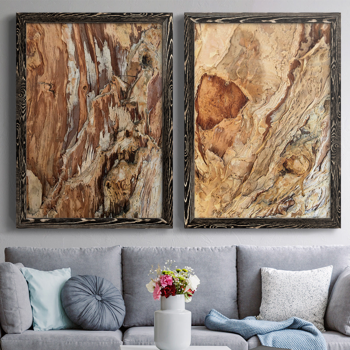 Tree Texture Triptych I - Premium Framed Canvas 2 Piece Set - Ready to Hang