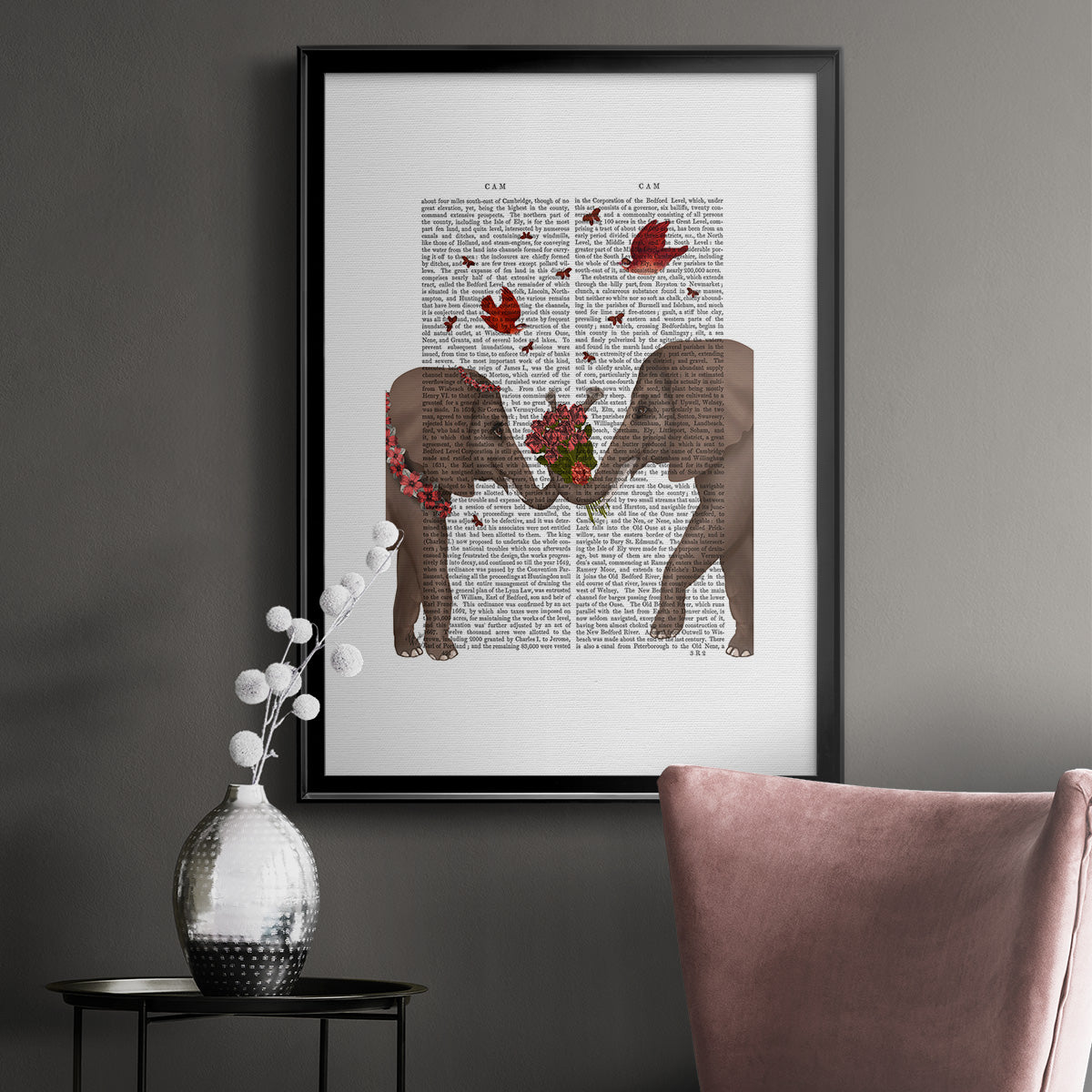 Elephant Bouquet, Portrait - Modern Framed Canvas Print