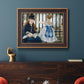 Impressionist urban scene near a railway by Édouard Manet in an ornate bronzed mahogany wood frame displayed in a dark-toned interior setting.