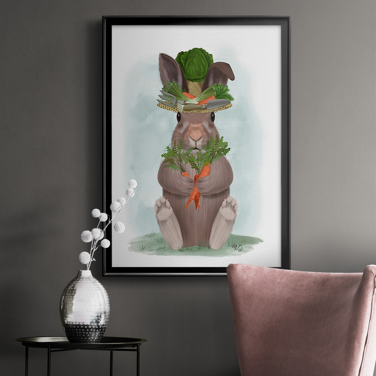 Rabbit Carrot Hat - Modern Framed Canvas Print