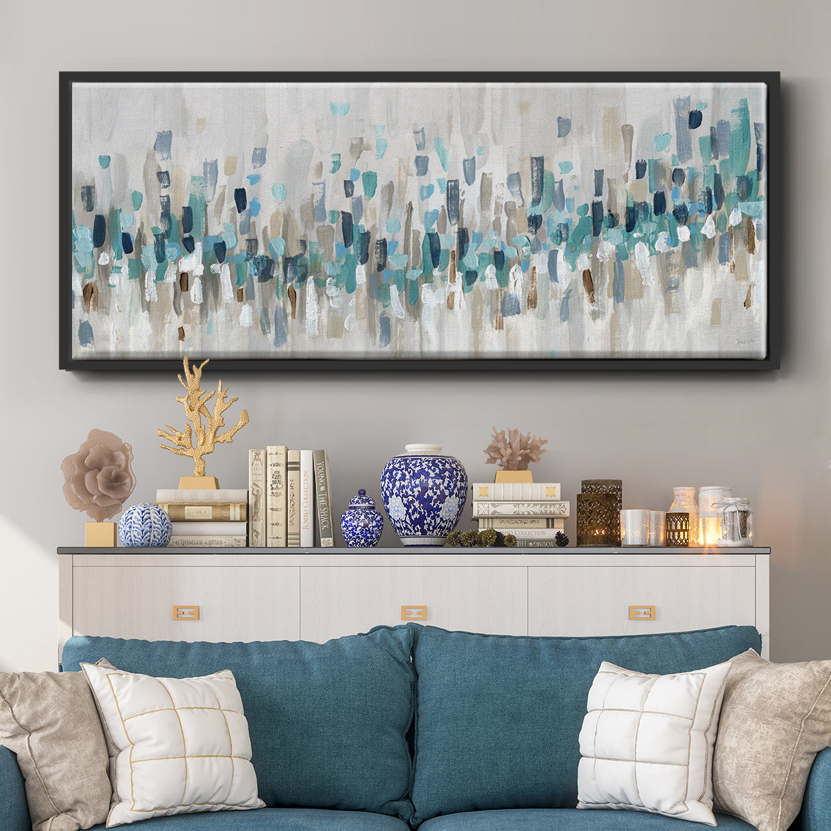 Blue Staccato - Floater Framed Canvas Print